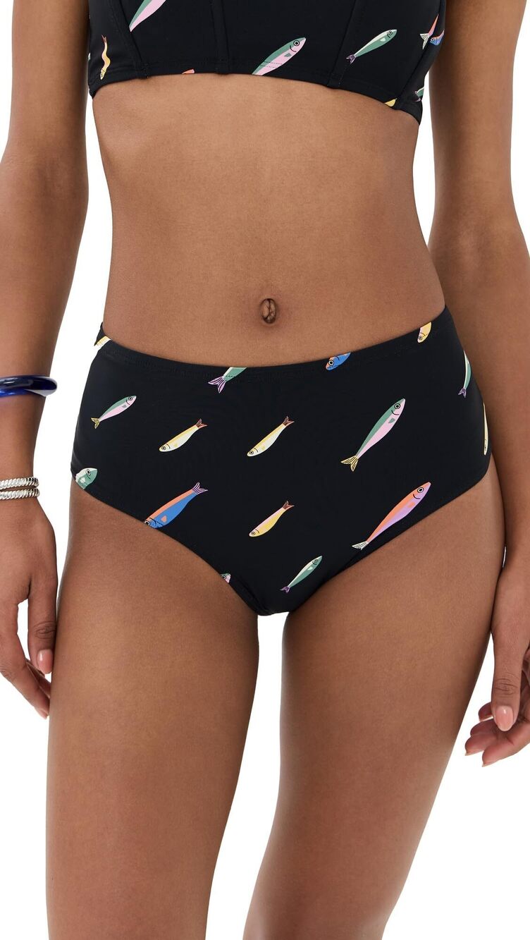 STAUD Women's Black/Multi High Rise Bikini Bottoms Sardines XS NWT